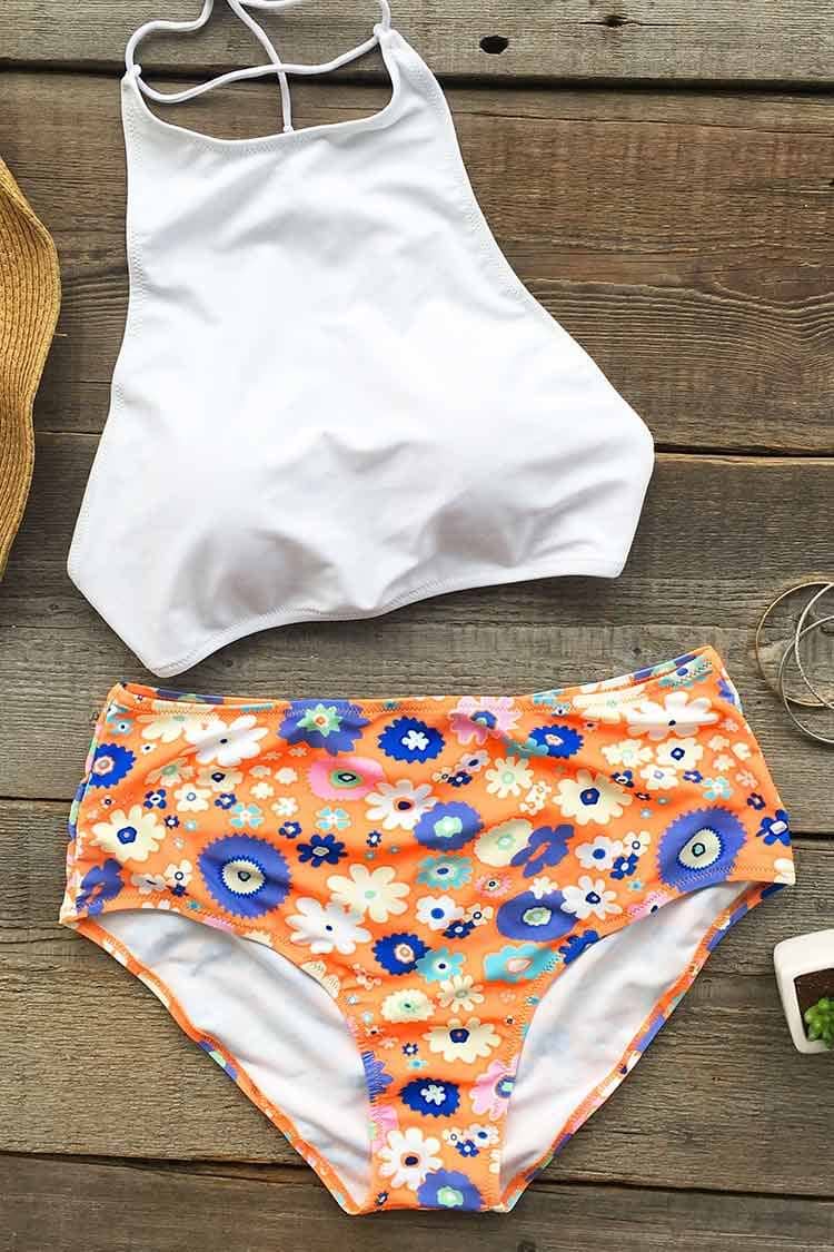 Floral Support High-waisted Halter Bikini Set