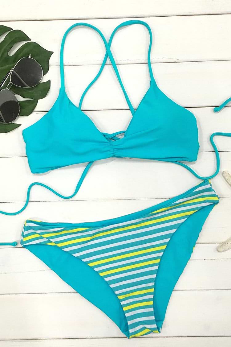 Blue Ocean Stripe Bikini Set