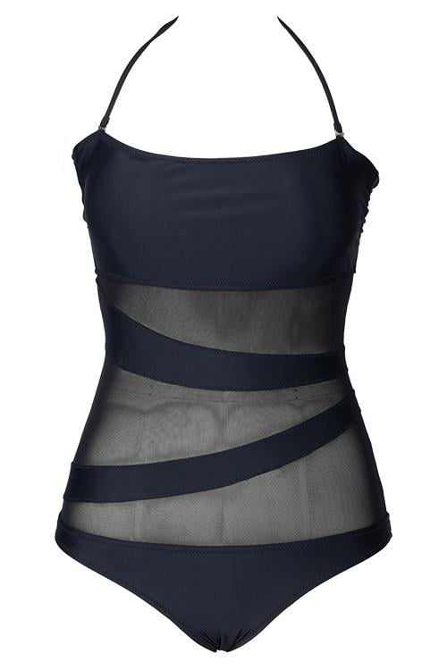 Chic Lady Mesh Splicing Halter Swimsuit