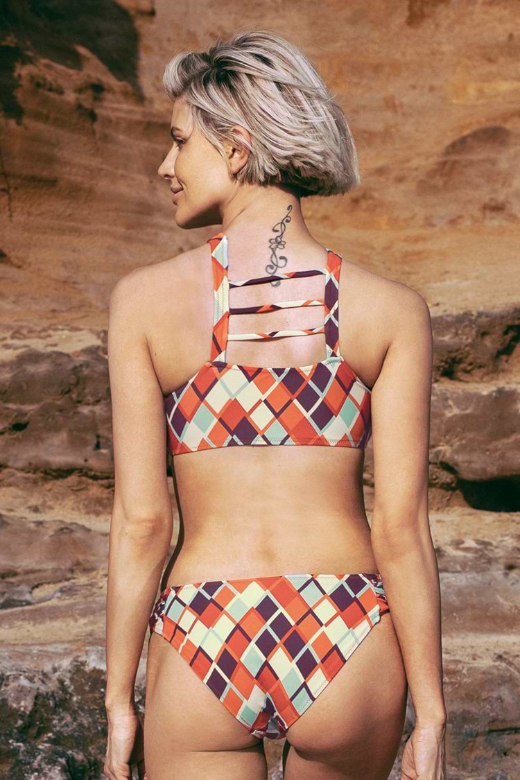 Orange White and Purple Retro Print Bikini