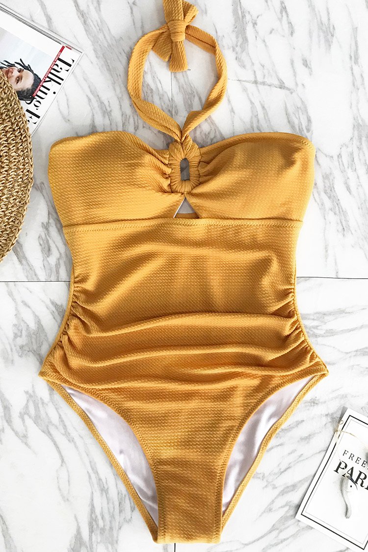Bubbly Face Halter One-piece Swimsuit