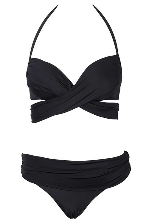 Chic Lady Solid Color Halter Bikini Set