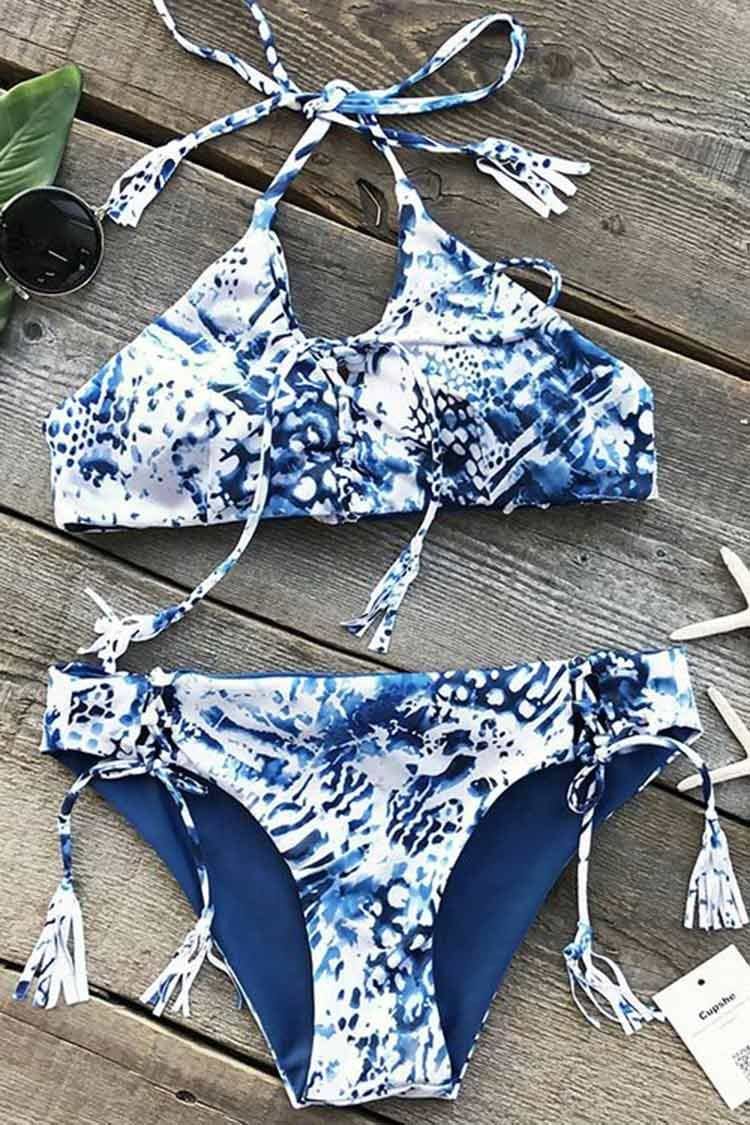 Freezing Waves Halter Bikini Set
