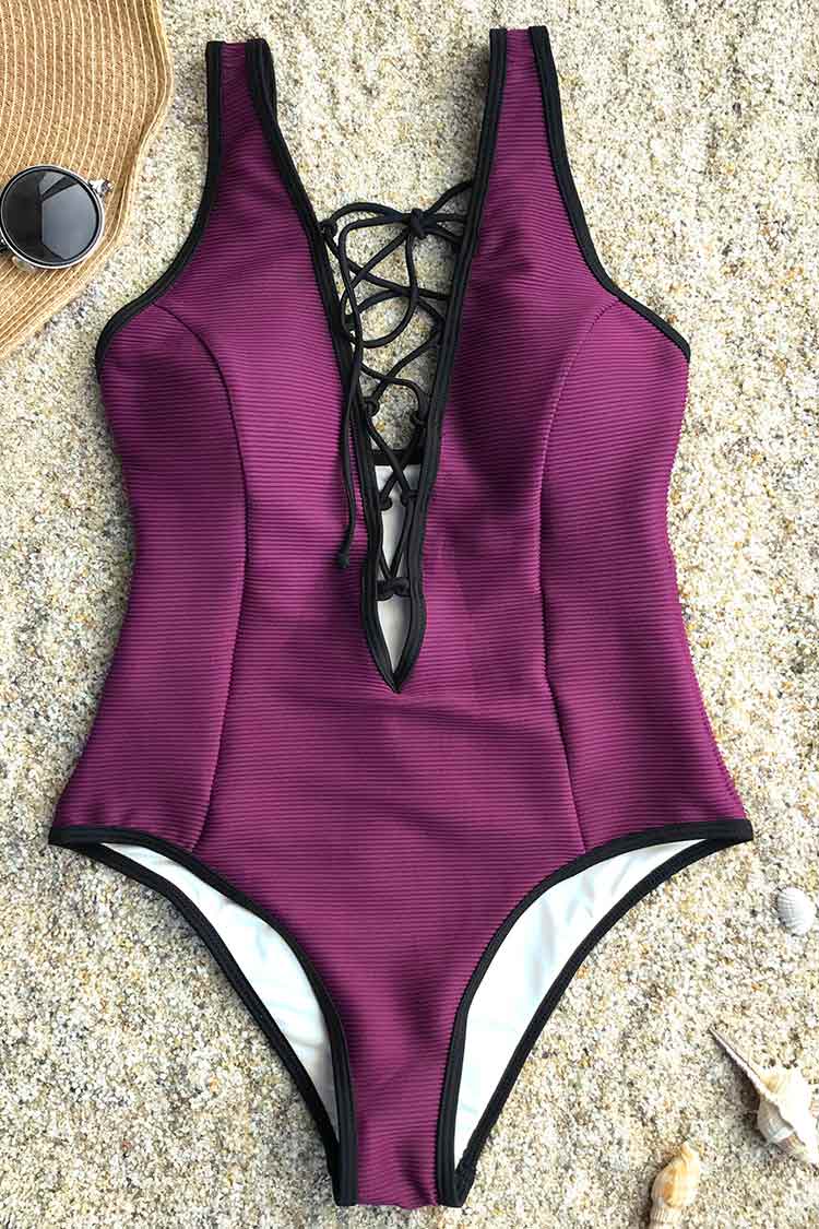 Cute Meet Lace Up One-piece Swimsuit