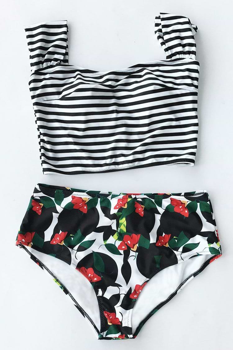 CUPSHE/Golden Garden Floral ビキニセット Garden Meadows V-Neck Bralette & Mid Rise Hipster Bikini Set