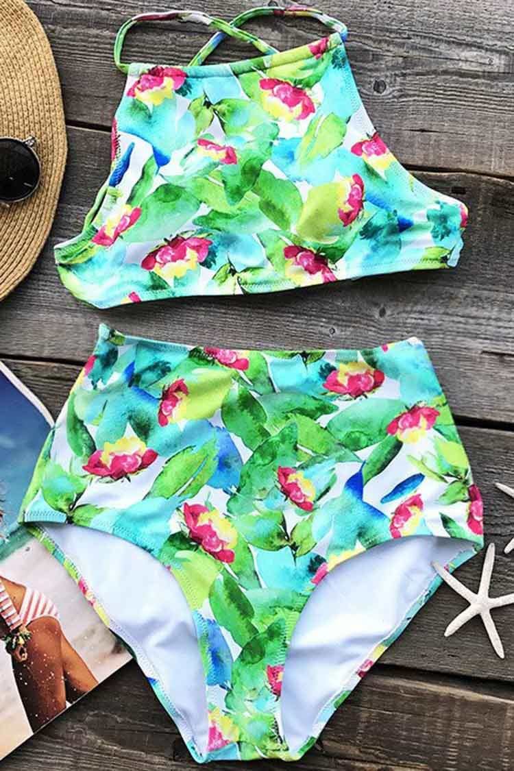 Live Life Like Nobody Floral Bikini Set