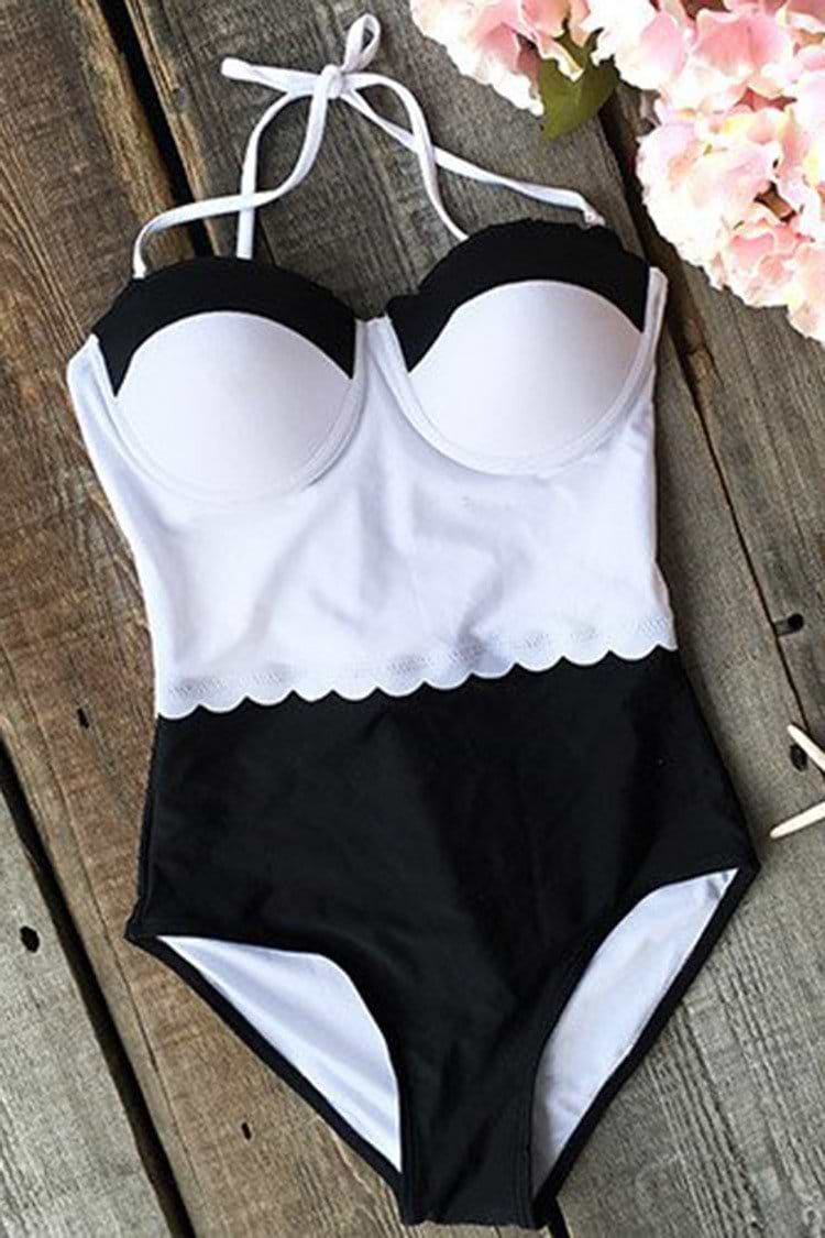 Classic Tone Contrast One-Piece Swimsuits