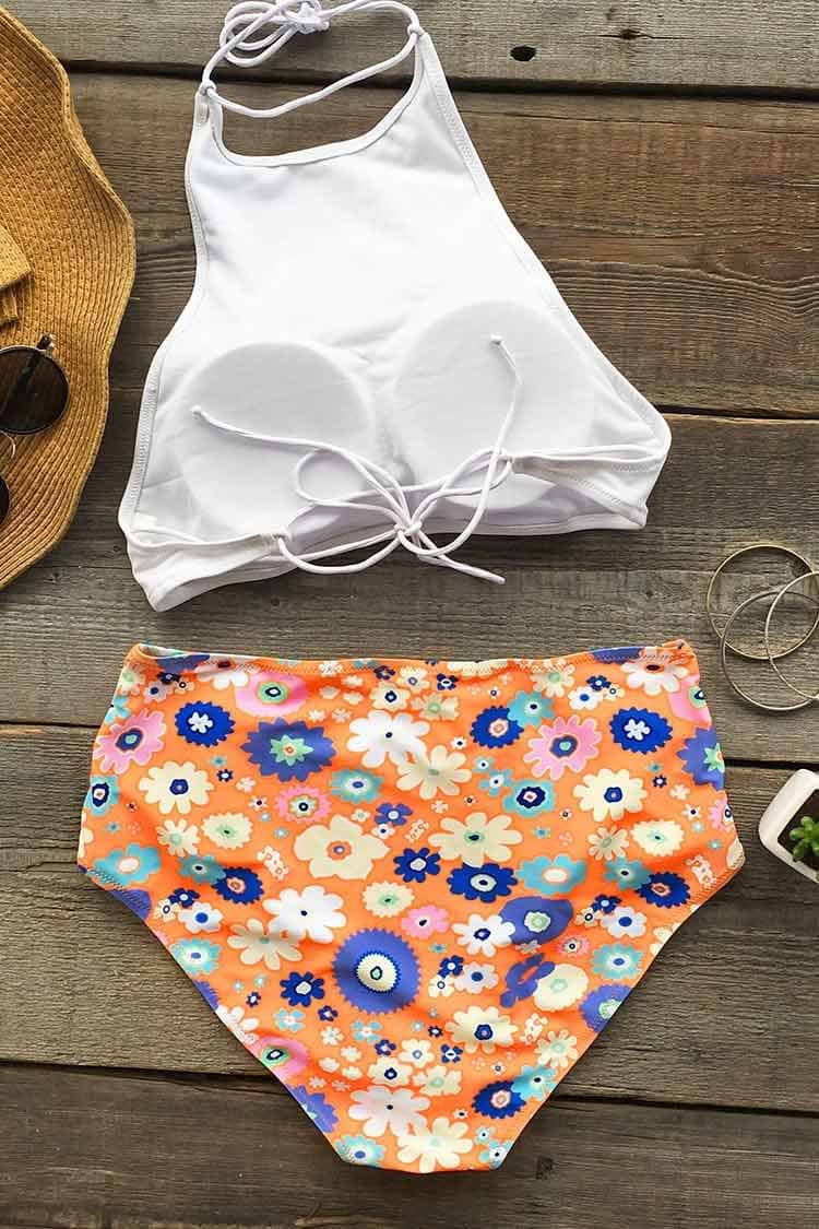 Floral Support High-waisted Halter Bikini Set
