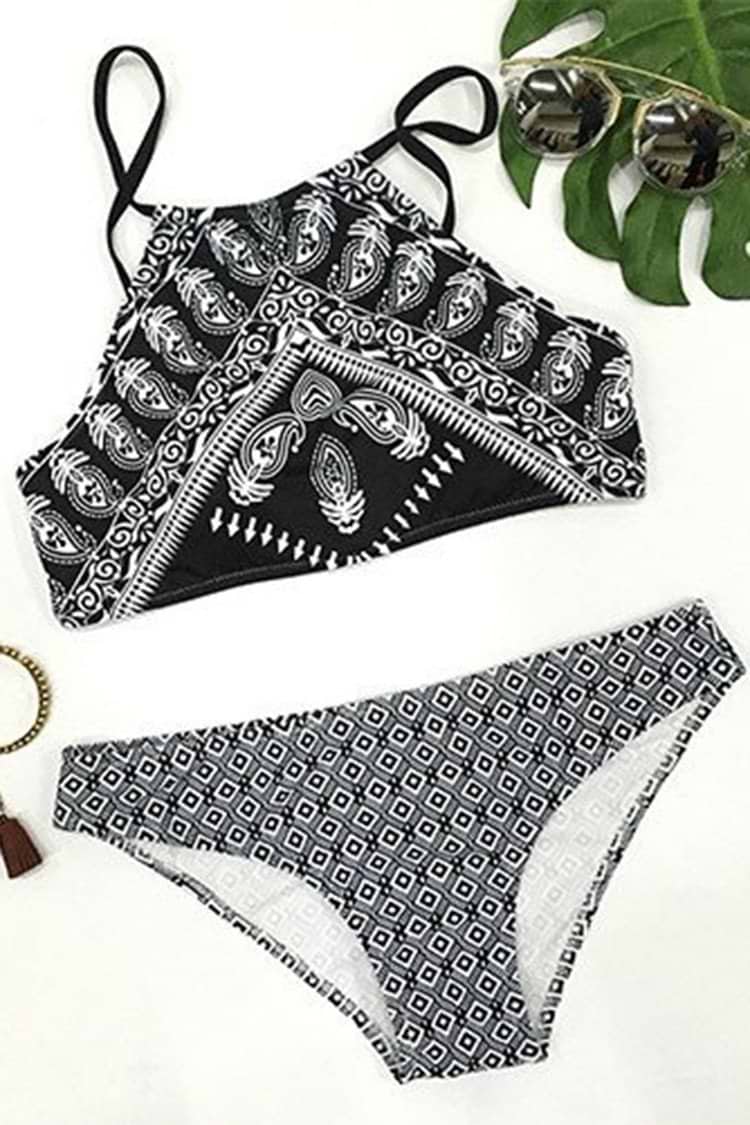 Light As a Feather Black Tank Bikini Set