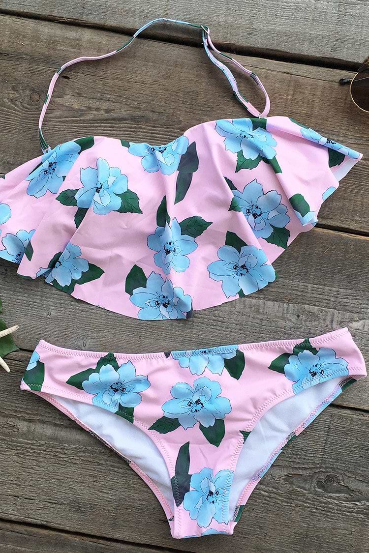 On the Edge Floral Halter Bikini Set