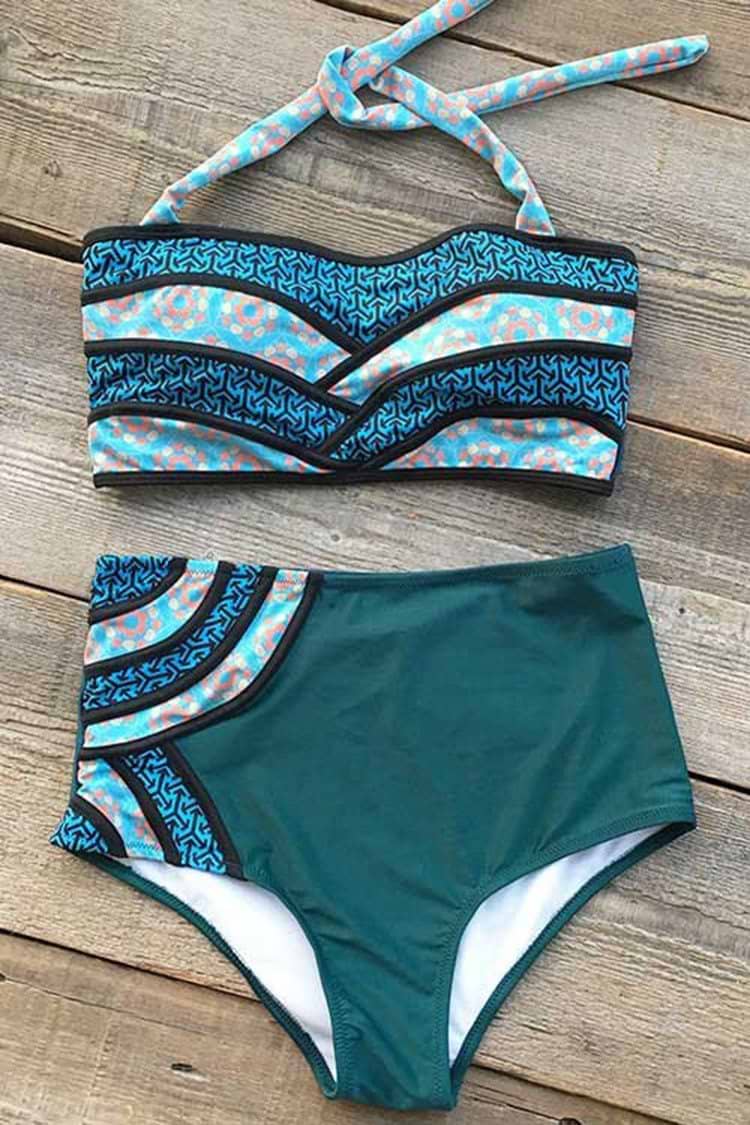Seascape Painting Halter Bikini Set