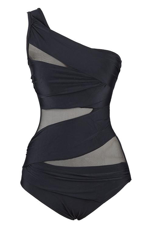 Side Business Black One-piece Swimsuit