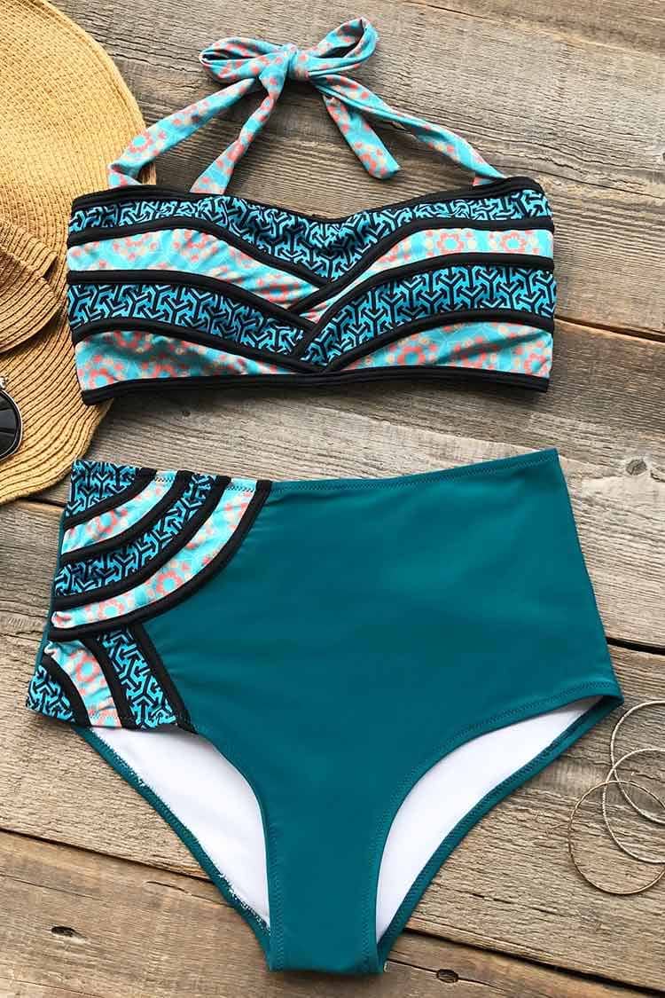 Seascape Painting Halter Bikini Set