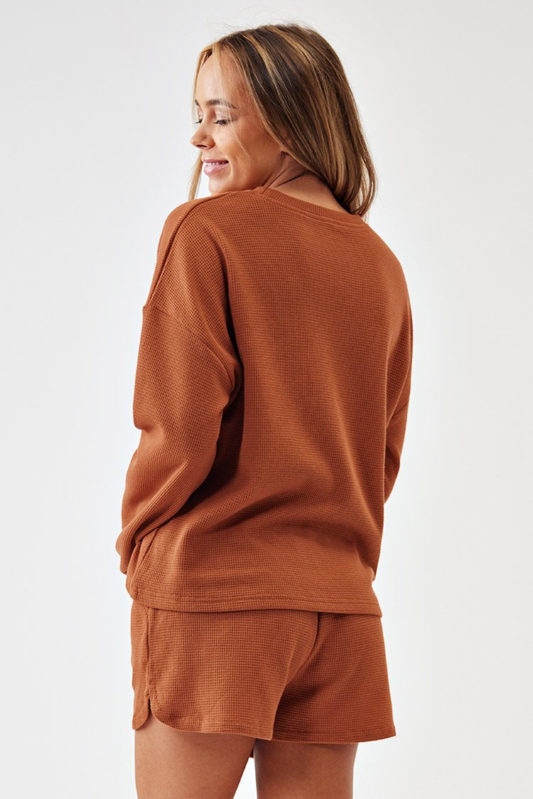 Einfarbiges Top und Shorts-Set mit Kordelzug