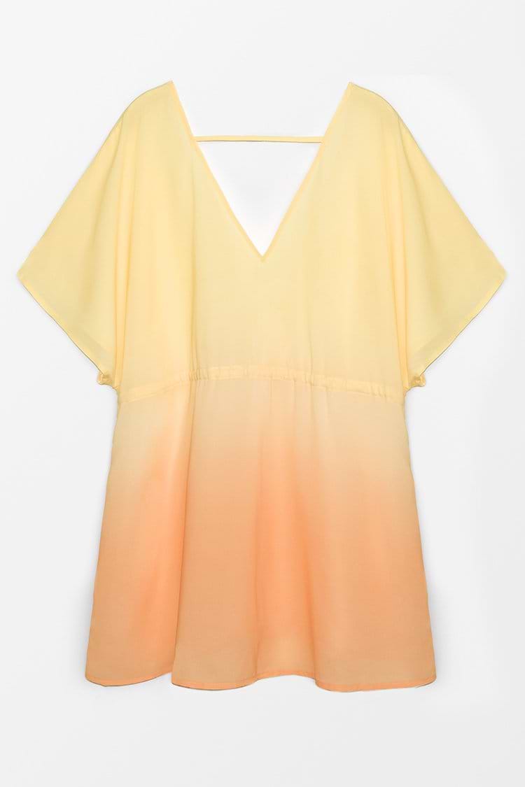 Tiara Ombre Print Plunge Drawstring Cover Up