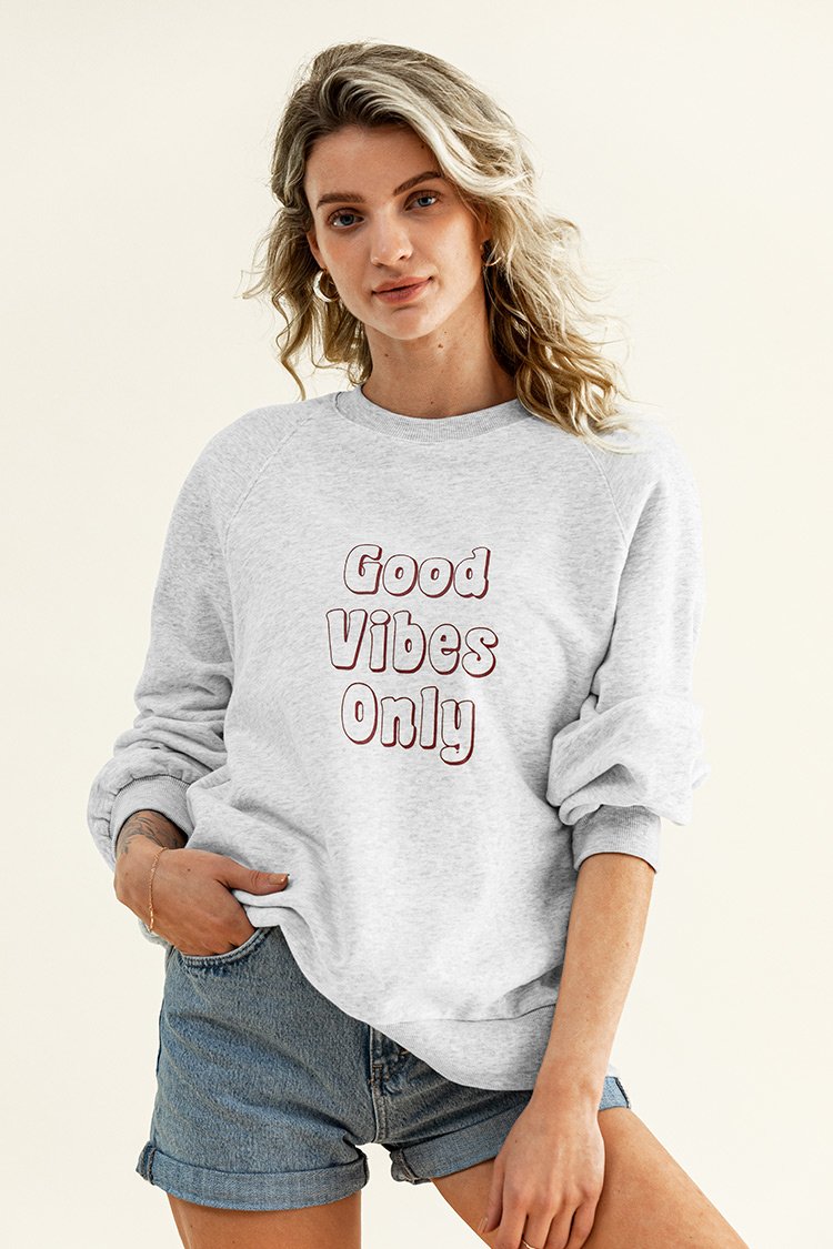 Sweatshirt mit Rundhalsausschnitt und Print in Grau