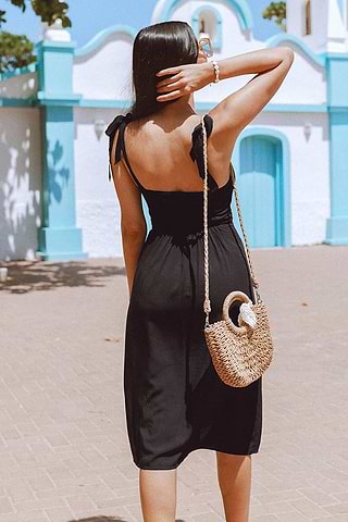 Amayah Black Shoulder Tie Midi Dress Amayah Black Shoulder Tie Midi Dress