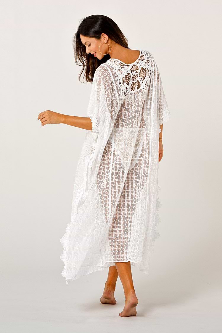 Cover up long blanc en broderie