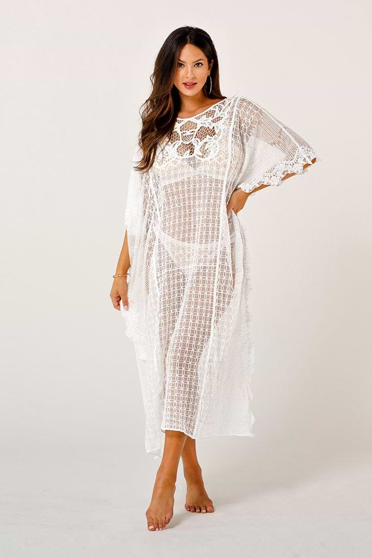 Cover up long blanc en broderie