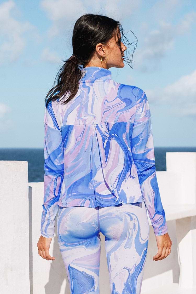 Sweat marbré à manches longues zippé sur le devant