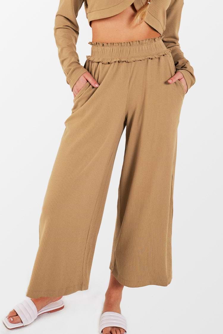 Braune Elastische Jogginghose mit High-waist