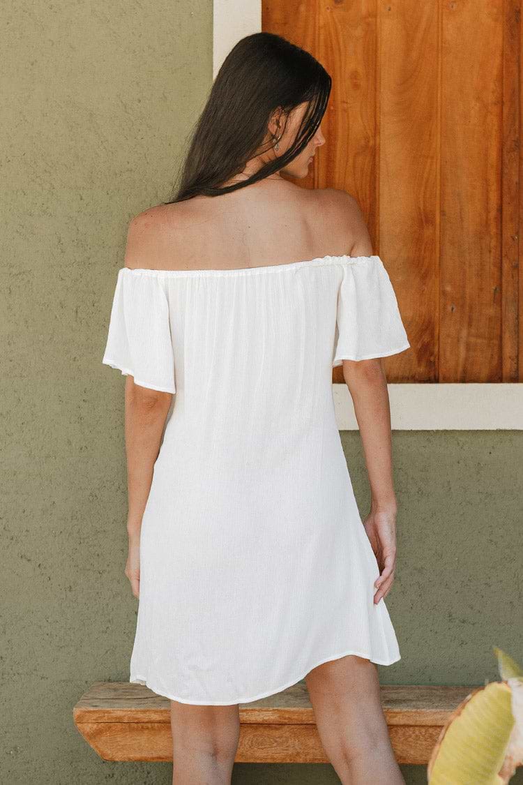 Paloma White Off Shoulder Drawstring Dress