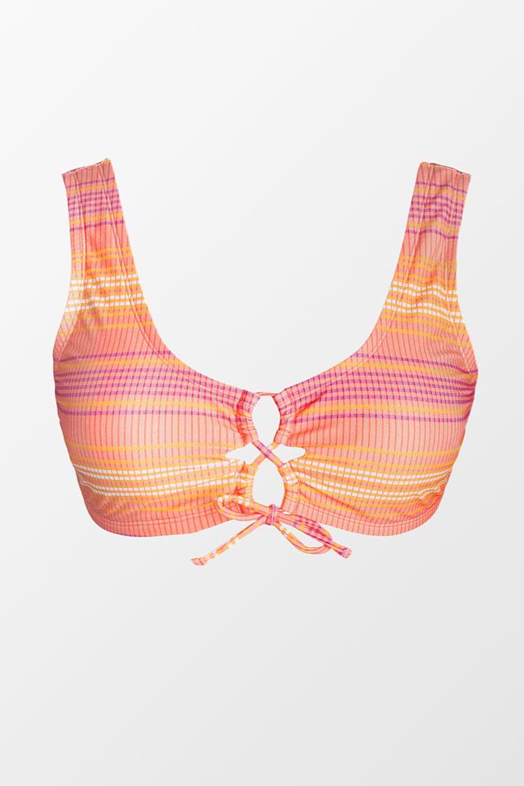 Große Größen Bralette-Bikinioberteil mit Streifen und Riemen vorne
