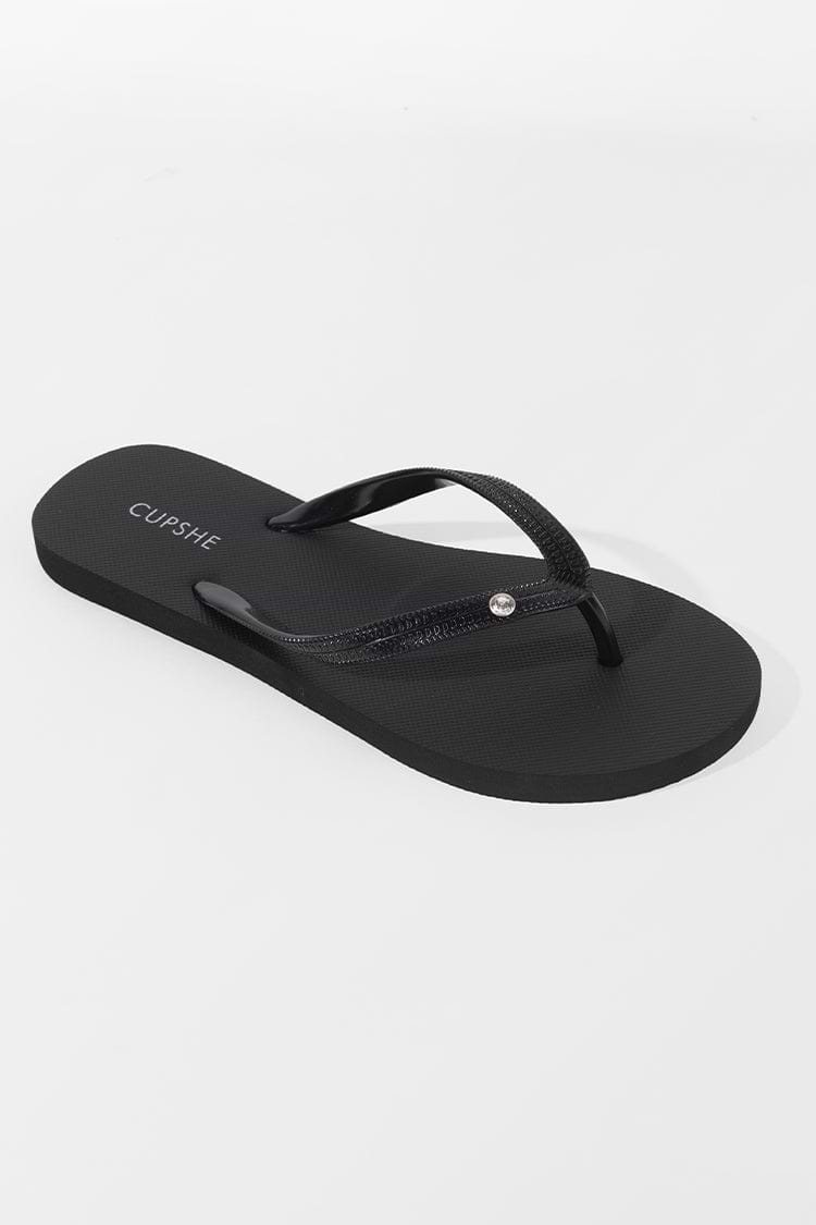 Tongs noires en strass