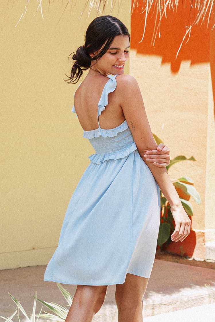 Noelle Blue Short Tie Frill A-Shape Dress