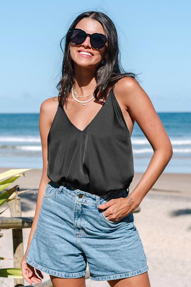 Breonna Black V-neck Ruched Bodysuit