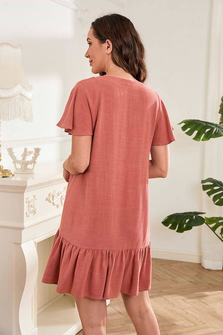 Robe tunique à volants et à col en V