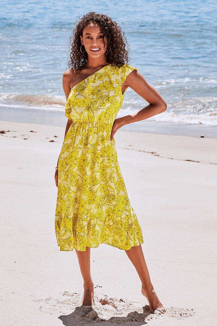 Vestido Stevie de Un Hombro con Olanes