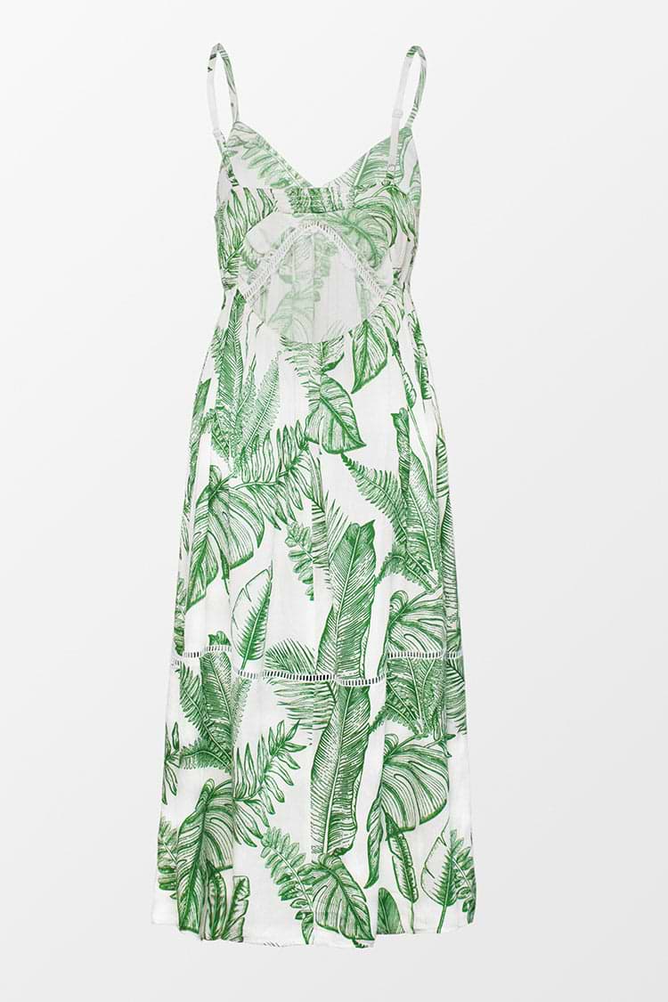 Robe à découpes et col en V imprimé feuillues