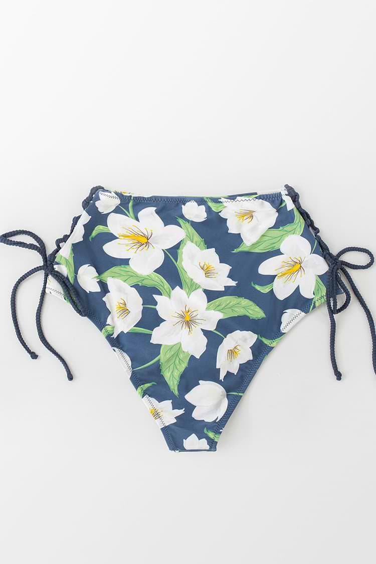 Bas de bikini taille haute à fleurs