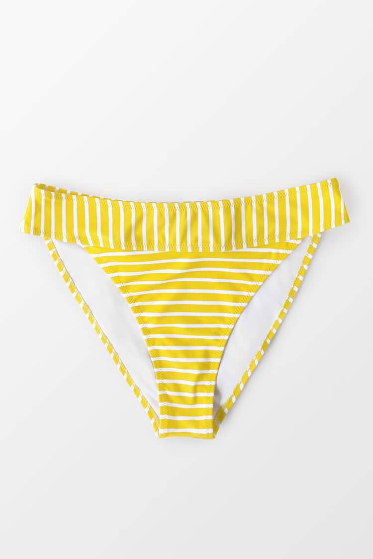 Bas de bikini taille moyenne rayé jaune