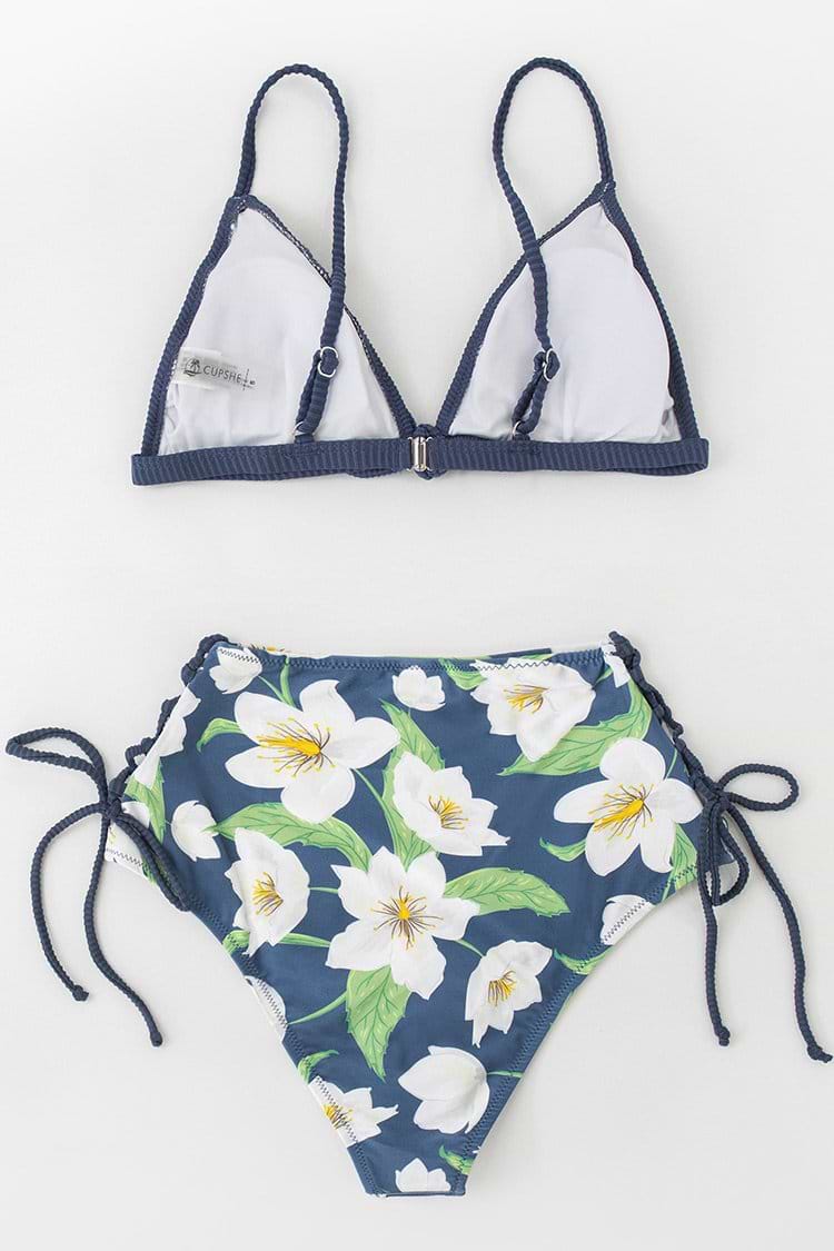 Bas de bikini taille haute à fleurs