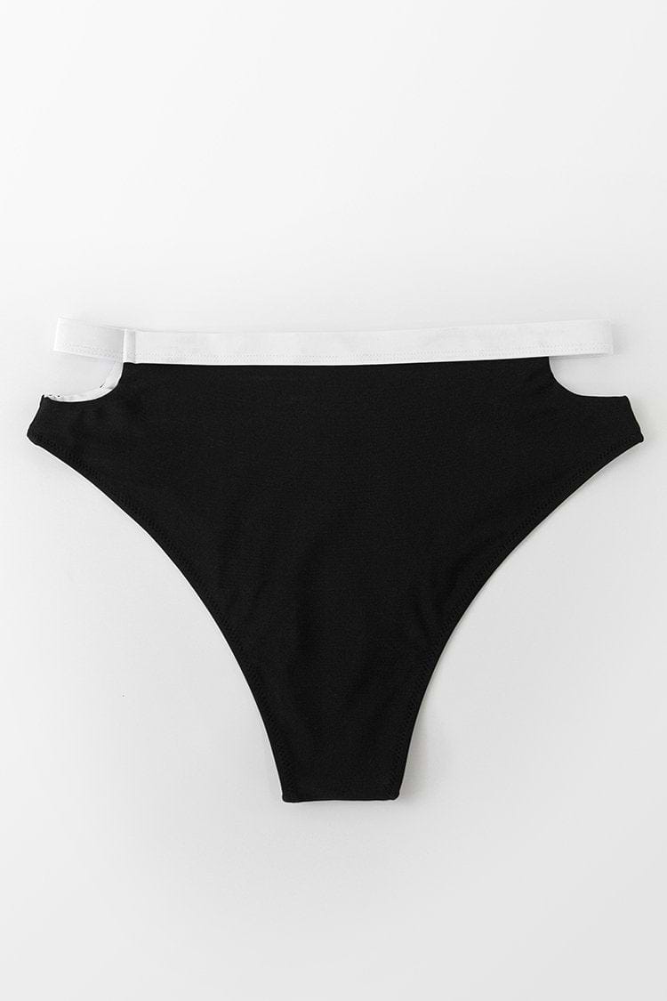 Bas de bikini à découpes noir et blanc
