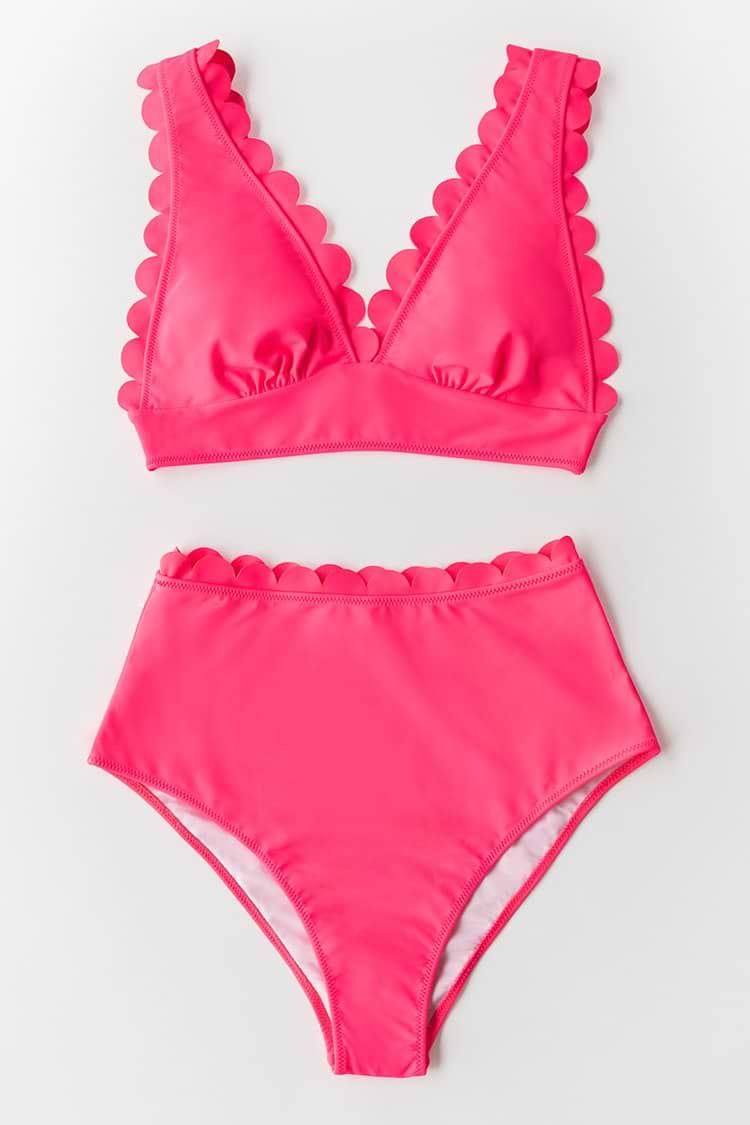 Bas de bikini festonné rose fluo