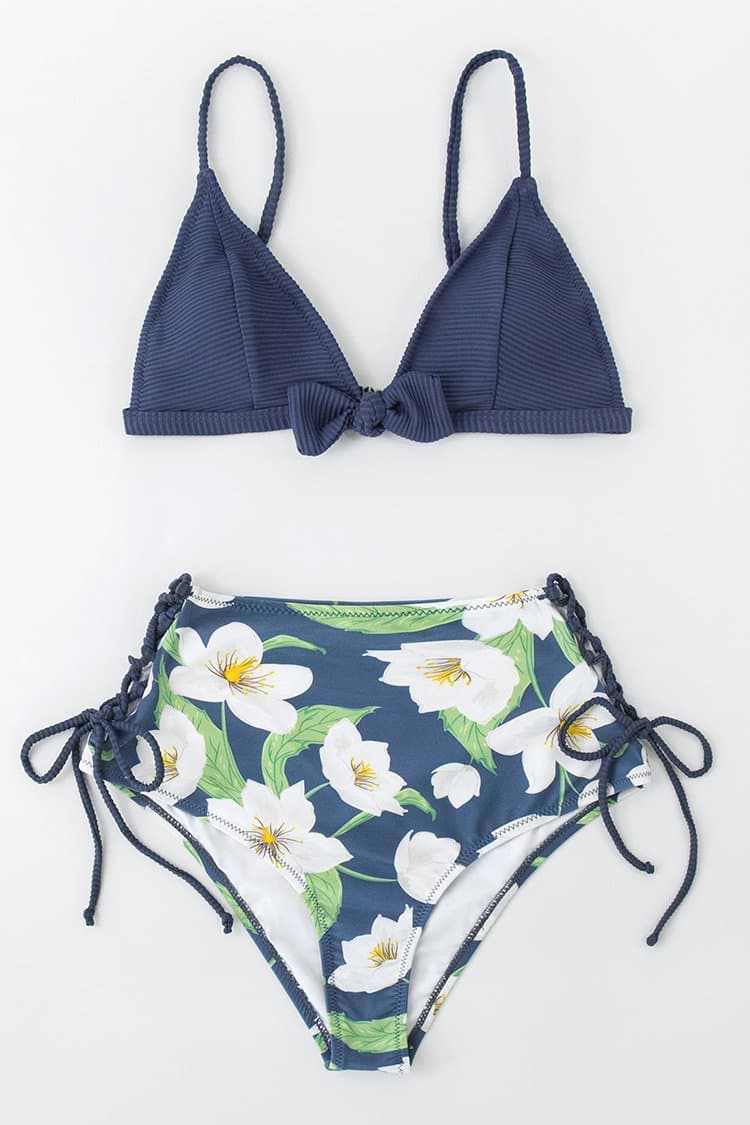 Bas de bikini taille haute à fleurs