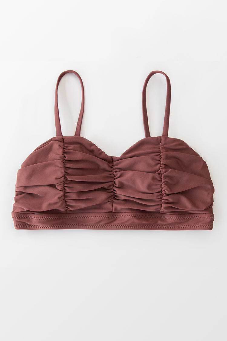 Haut de bikini froncé rose poudré