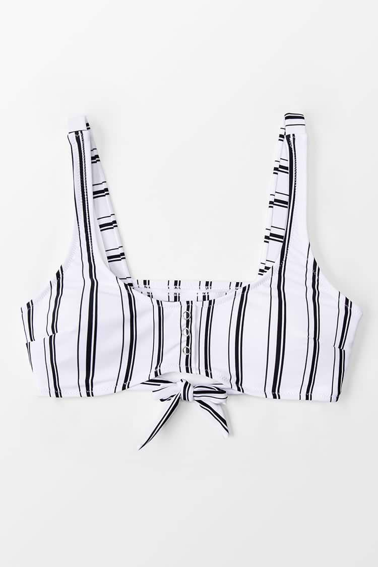 Haut de bikini brassière à rayures bleu marine et blanc