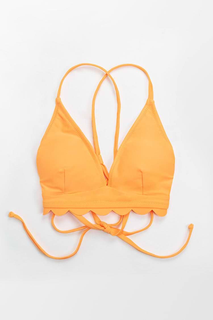 Haut de bikini jaune festonné à lacets