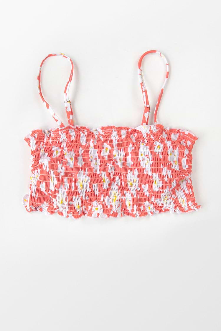 Haut de bikini à bandeau smocké imprimé floral