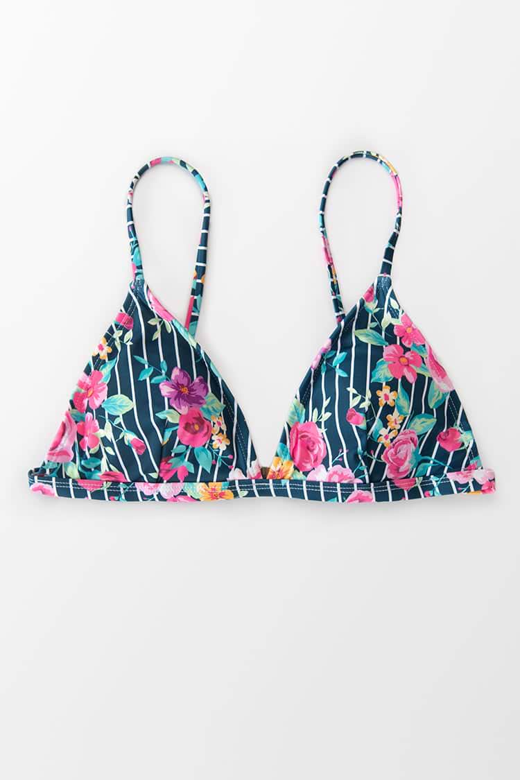 Haut de bikini triangle rayé et imprimé floral