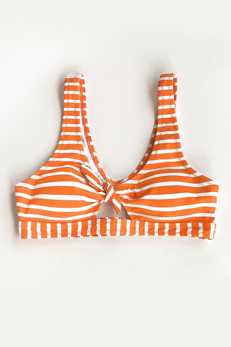 Orange und Weiße Streifen Bikini Oberteil mit Bowknot