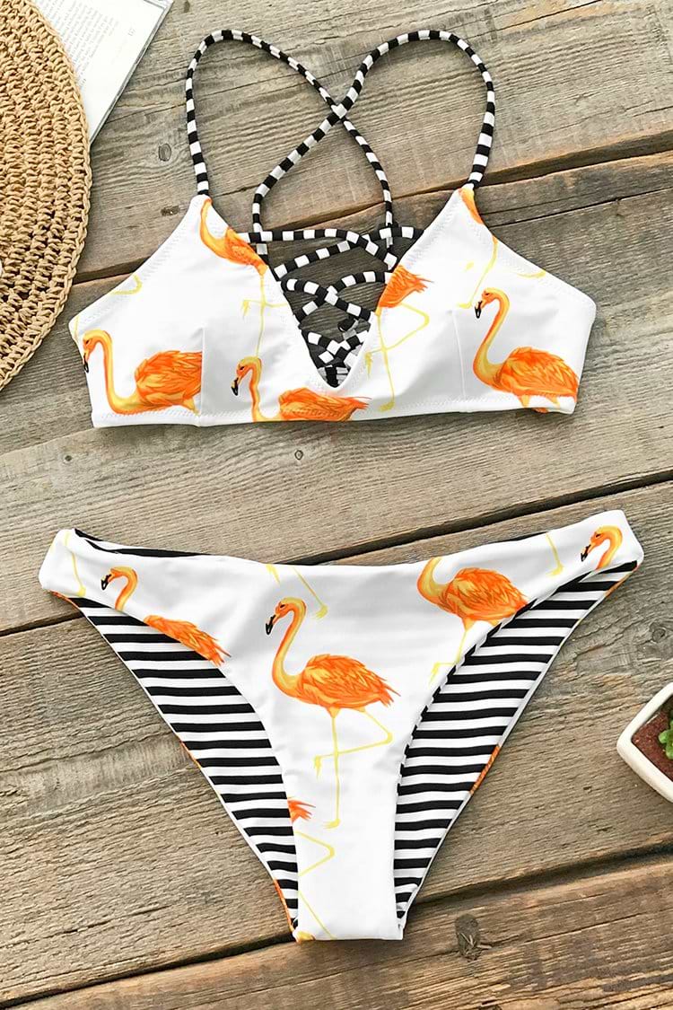 Orange Flamingo Beidseitig Bikini