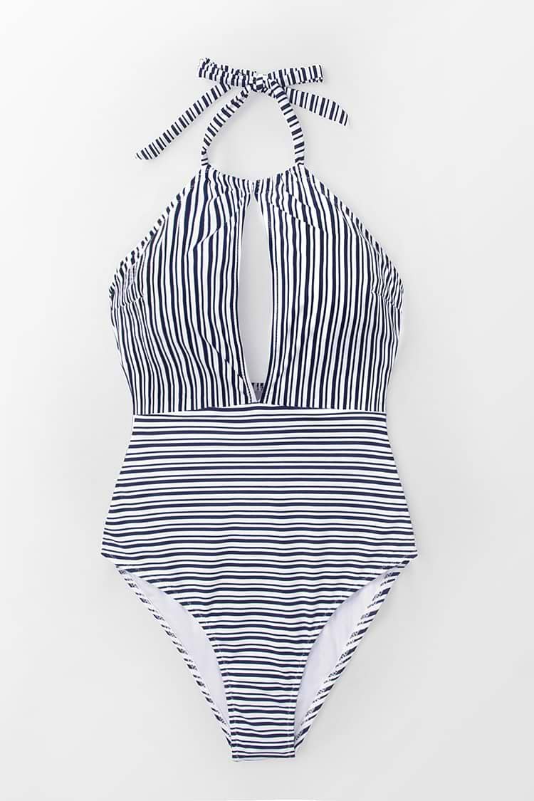 Marine High-Neck Schlüsselloch Badeanzug