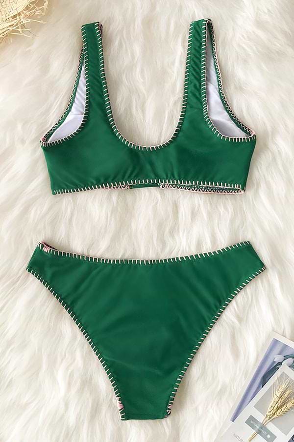 Grüner Crochet Trim Riemchen Bikini