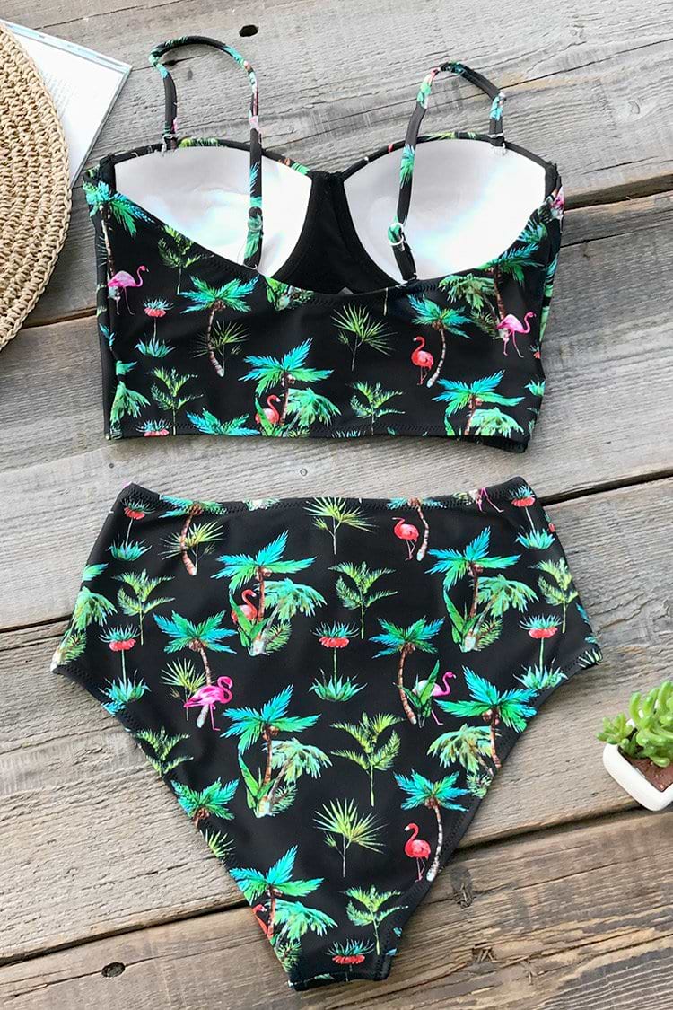Kokosnuß Palme und Flamingo Drucken Bikini