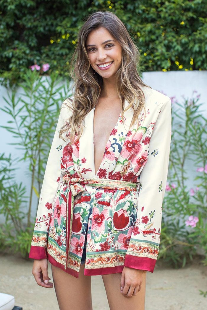 Romantische Floral Belted Cover Up